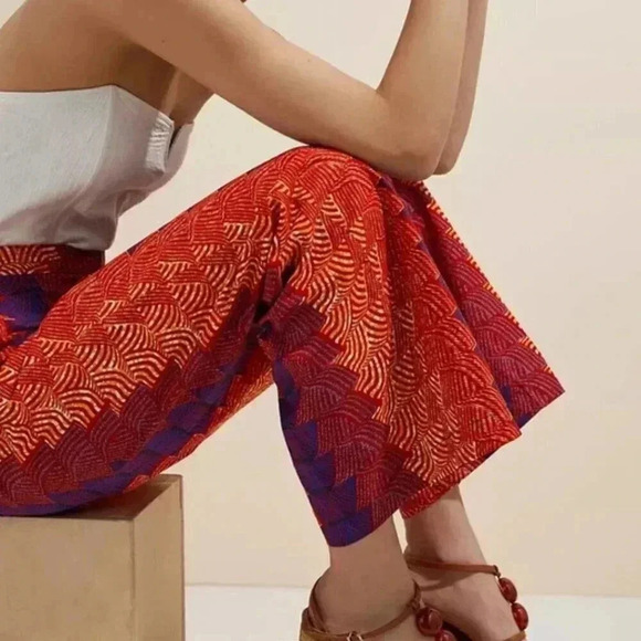 NWT Anthropologie x SIKA Abstract Red Wide-Leg African Bohemian Trousers Size 2 - Picture 2 of 6